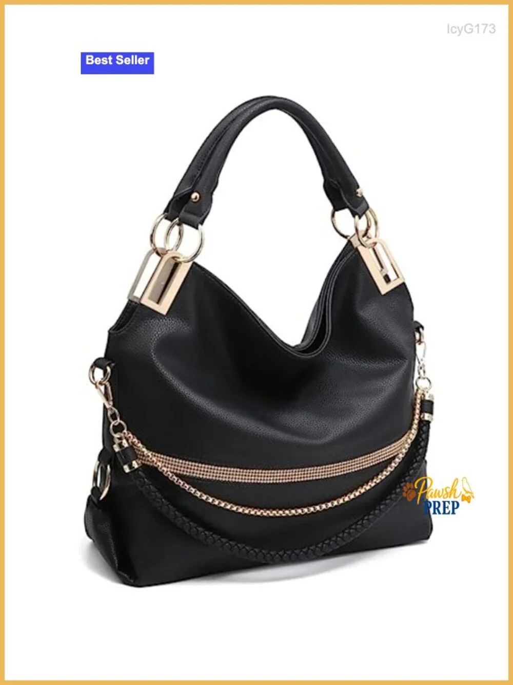 Vegan Leather Hobo Bag with Rhinestone Accents, Adjustable Strap, Tote Purse